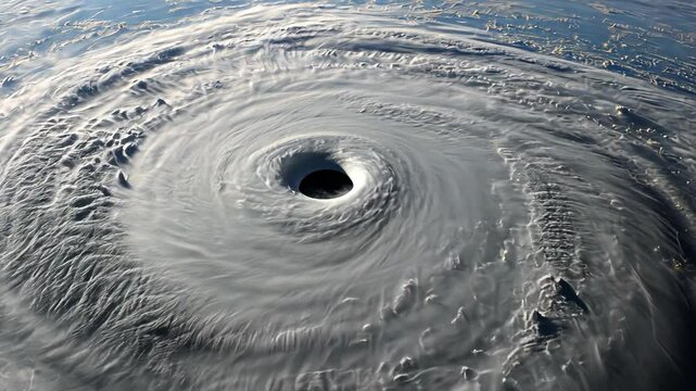 Powerful hurricane swirling over the ocean demonstrating intense weather patterns and dynamics forming a distinct eye