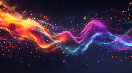 Obraz premium Surreal sound wave with flowing rainbow colors, soft glowing edges, isolated on a dark background, futuristic and imaginative, music-inspired art. Music-Inspired Art. Illustration