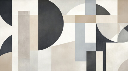 Modern abstract composition showcasing geometric patterns in neutral and monochrome tones, evoking a sleek minimalist aesthetic
