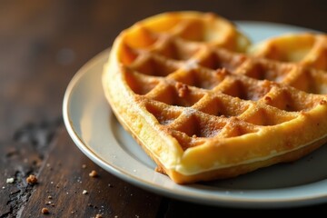Golden brown, heart-shaped waffle, crispy texture, dessert, golden