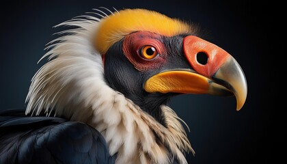 Majestic King Vulture Gliding over Savannah Grasslands as the Sun Sets, Painted with Rich Amber and Crimson Hues, Capturing the Wild African Sky at Twilight.