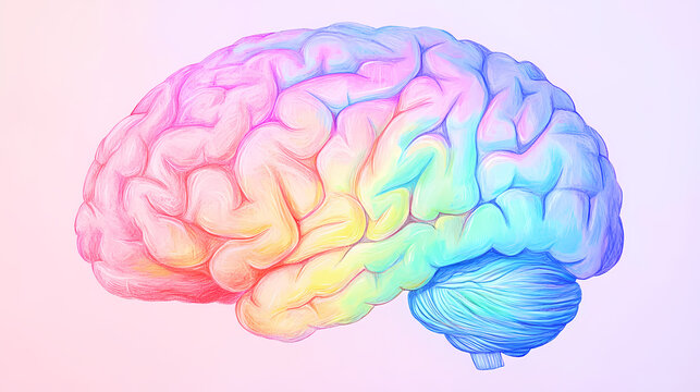 Pastel rainbow brain illustration. Dream Logic & Surrealism. Illustration