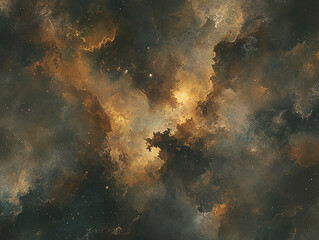 Cosmic Nebula, Golden Hues, Space, Background, Design