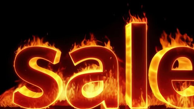 The word "SALE" is depicted in fiery letters against a black background. Concept of: Hot deals.