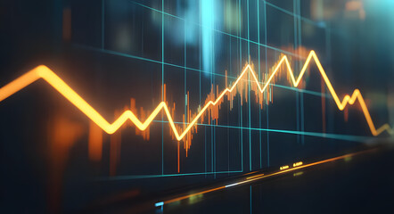 Naklejka premium Rising line graph with glowing arrows indicates financial growth and positive trends