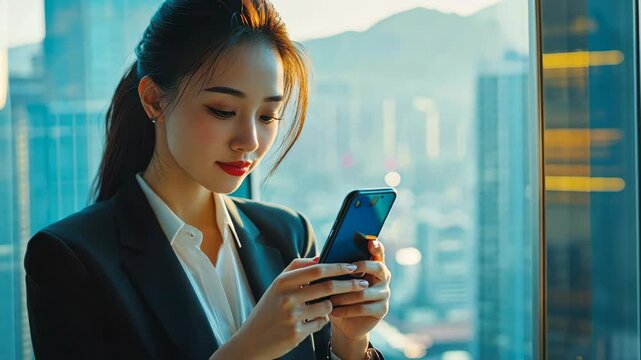 Young professional engaged with technology in highrise urban setting