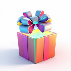 Obraz premium Cartoon gift box with a giant bow, slightly open, magic glow inside.