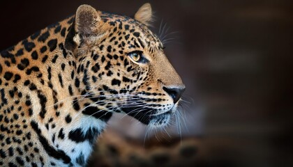 Naklejka premium Striking Closeup of a Majestic Leopard, Showcasing Vibrant Coat Textures and Intense Eyes in the African Savannah, Capturing the Wild Beauty and Mystery of the Big Cats.