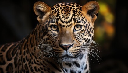Vivid Encounter Striking Closeup of a Spotted Leopard in the African Savannah, Showcasing Majesty and Power with Amber Eyes Glowing in the Golden Afternoon Light.