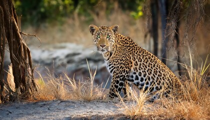 Majestic Leopard Stalking Through the African Savannah Power and Grace Amidst the Wilderness of South Luangwa National Park, Zambia