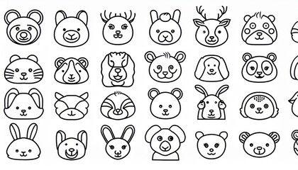 Vivid Linear Arrangement of Animal Icons A Striking Collection Against a Minimalistic Background, Perfect for Digital Art, Home Decor, or Design Inspiration.