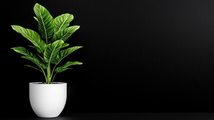 Fototapeta premium Calathea plant in white pot against black wall