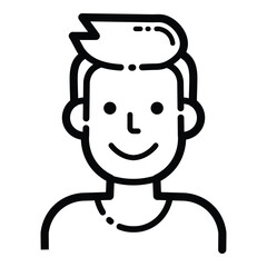 Smiling Man Face Outline Icon Isolated On White Background
