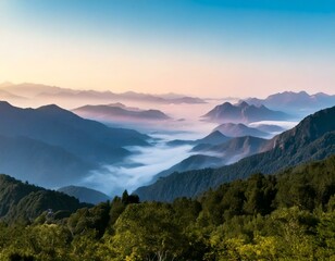 Obraz premium Dreamy Misty Mountains – Soft pastel-colored mountains fading into the mist