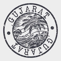 Gujarat, India Stamp Postal. Silhouette Seal. Passport Round Design. Vector Icon. Design Retro Travel. National Symbol.	
