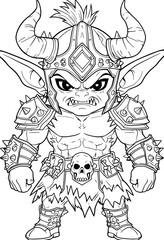 Chibi Aggressive Goblin Character Coloring Page Outline