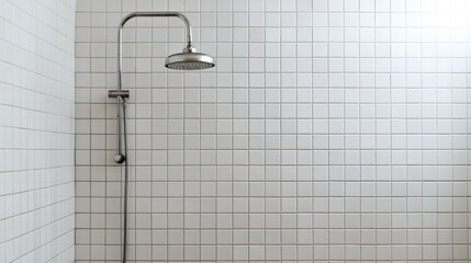 Modern showerhead, tiled wall, bathroom, minimalist design, home decor