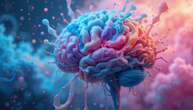 Abstract Brain Splash Colorful Paint Exploding Human Brain Anatomy