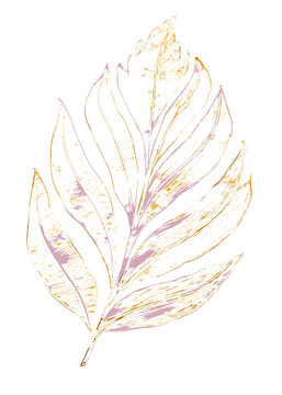 leaf outline ink stamp gold foil and light purple 