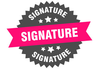 signature. signature round pink label isolated on transparent background