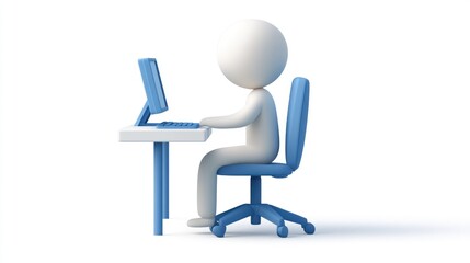 Person working computer desk office white background productivity