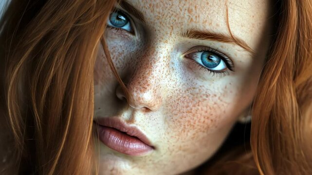 Intense stare transformation: closeup redhead portrait sequence