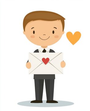 boy holding love letter, yellow heart clip art preview