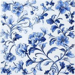 Blue floral pattern on a white background. Blue flowers on a white background.