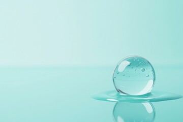 A serene water droplet sits gracefully on a smooth surface, showcasing tranquility and purity against a soft, calming background.