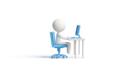 Fototapeta premium Person working computer desk office white background