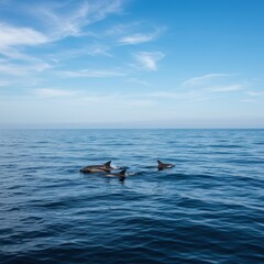 Naklejka premium Celebrating dolphin awareness month with playful dolphins in tranquil ocean scene