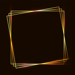 Golden shiny square frame on dark background. Vintage gold geometric border.