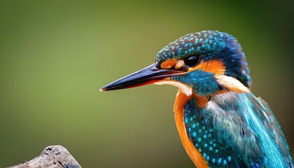 Vividly Colored Male Common Kingfisher Poised on a MossCovered Log Amidst the Tranquil Sunset Glow, Displaying its CopperTinted Plumage in the Peaceful Waterside Scene.