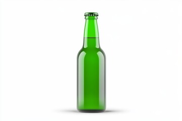 Green bottle of beer is shown in a white background