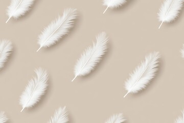 Pattern of white feathers is spread across a tan background