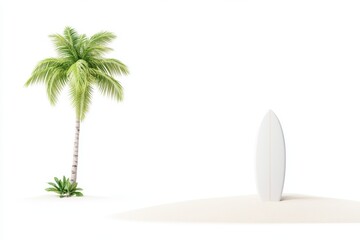 Obraz premium Palm tree is next to a white surfboard