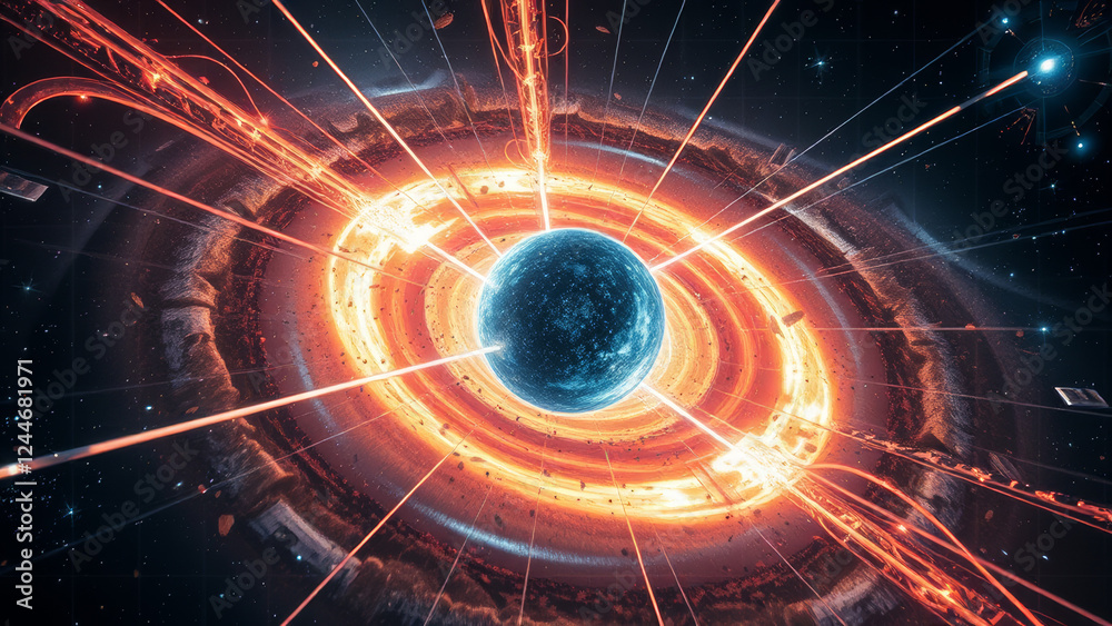 Wall mural cosmic explosion: planet in a nebula background