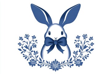 Fototapeta premium Blue and white bunny with a bow around its neck
