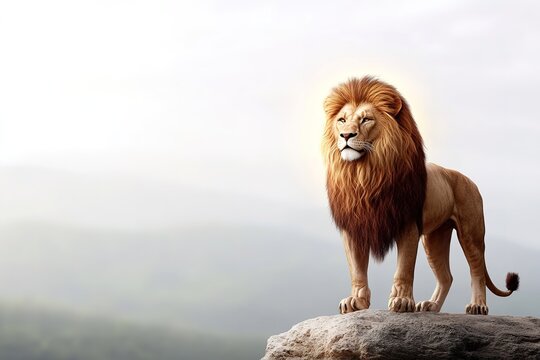 Majestic Lion Stands Proudly on a High Rock