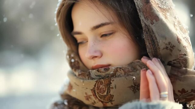 Beautiful face of a young Russian peasant woman