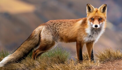 Striking European Red Fox Vulpes vulpes in Snowy Forest at Twilight, Majestic Wildlife Captured Amidst Winters Tranquility