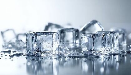 Crystal Clear Ice Cubes Melting on Smooth Surface