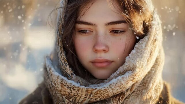 Beautiful face of a young Russian peasant woman