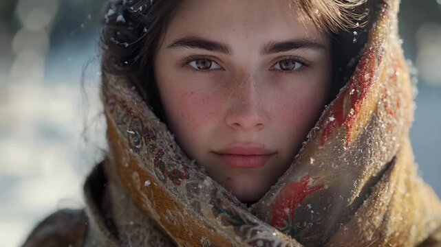 Beautiful face of a young Russian peasant woman