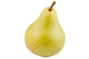Large, unpeeled pear sits on a white background