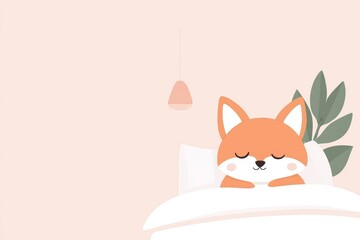 Cartoonish orange cat is sleeping on a bed