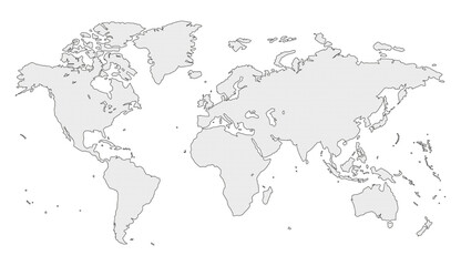 Map of the world grid outline, isolated on transparent or white background. Detailed world map with outlined continents in a grid style, vector illustration.
