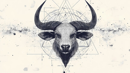 Geometric horned animal head with sacred geometry background. Esoteric Geometry. Illustration