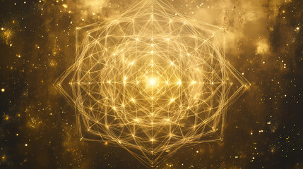 Golden sacred geometry hexagonal background for spiritual designs, presentations, meditation visuals, and esoteric content. Esoteric Geometry. Illustration
