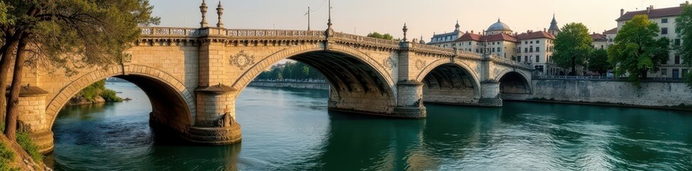 Fototapeta premium Ornate bridge details, Seine river flowing below, photography, water, seine river